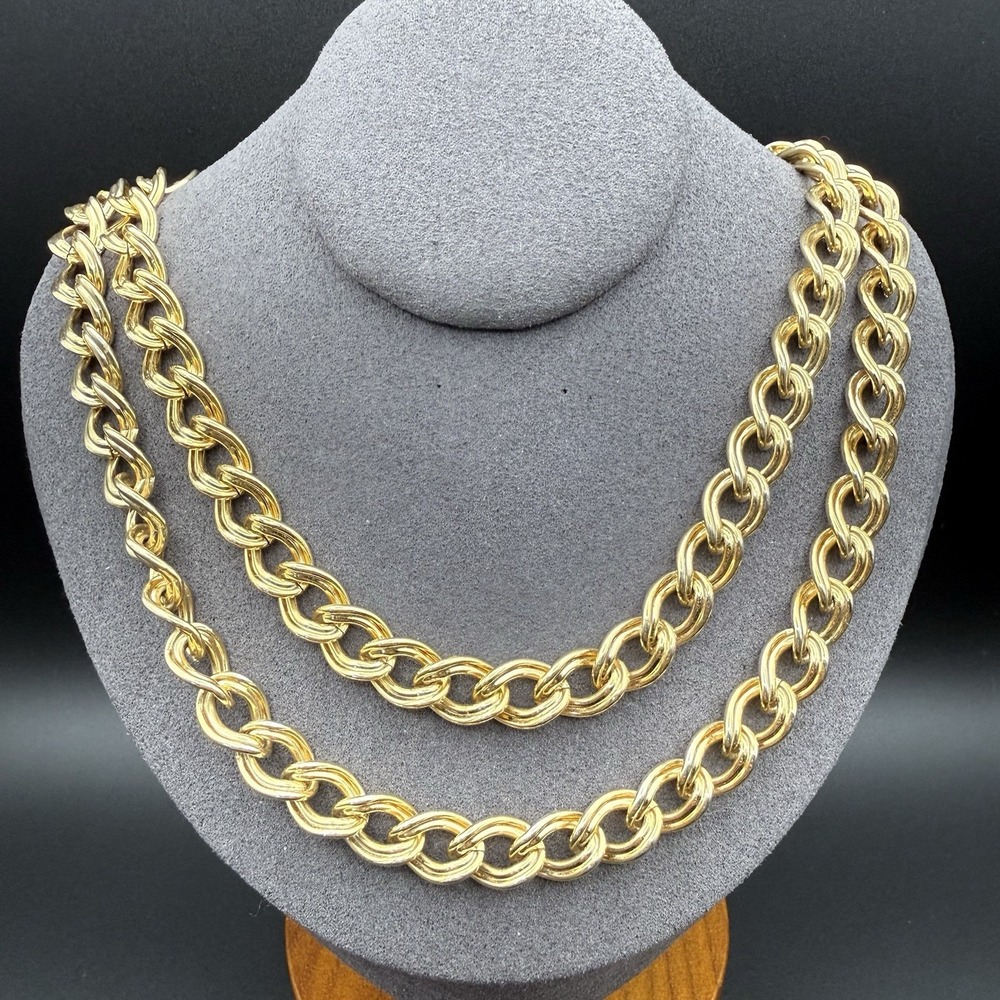 Vintage Napier Chunky Gold Tone Double Link Chain Necklace Classic Statement 30"